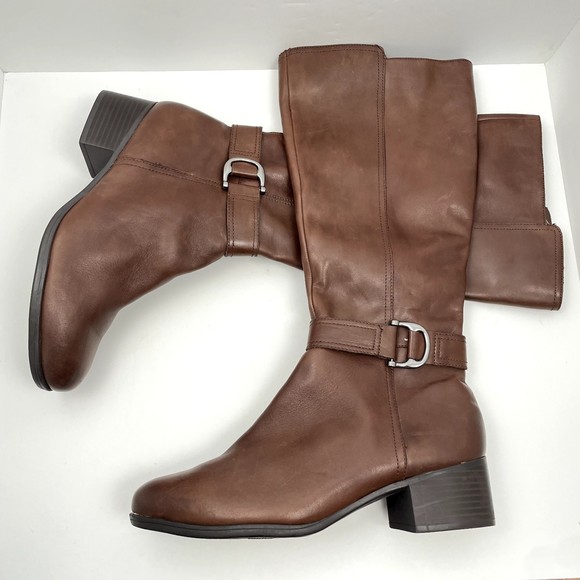 Naturalizer Shoes - Naturalizer Kelso Boots Womens Brown SZ 12 Leather Wide Calf High Shaft Knee